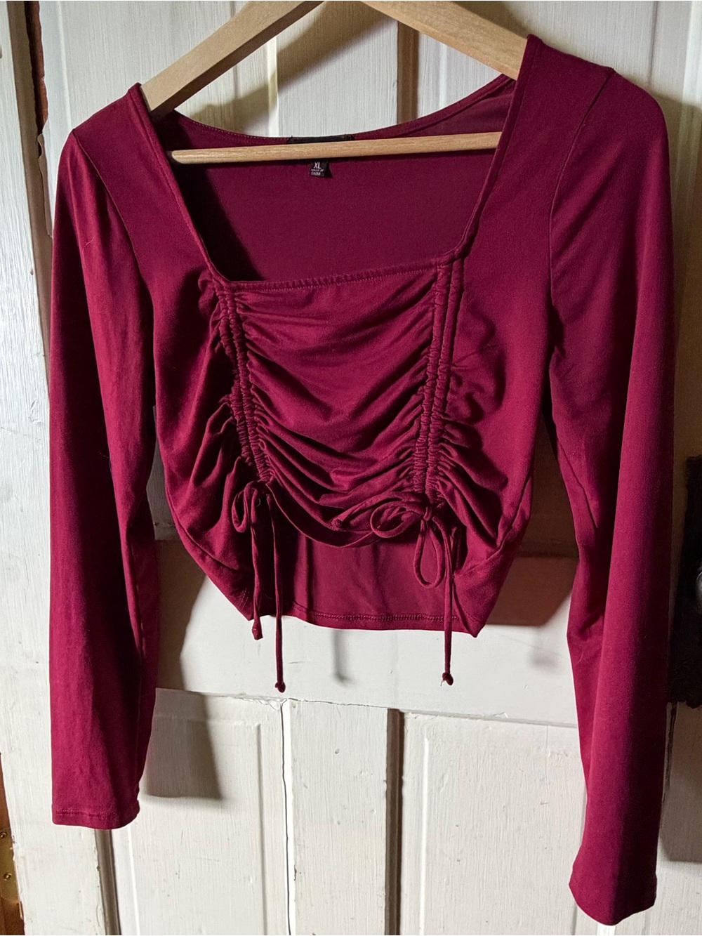 Almost Famous Burgundy Ruched Square-Neck Long Sleeve Top